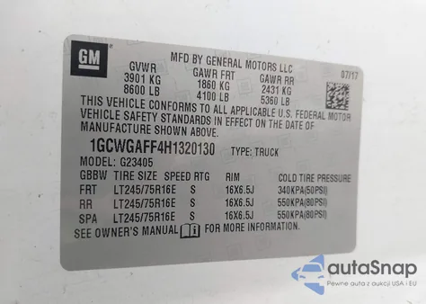 2017 Chevrolet Express 2500 Work Van from USA, damaged, VIN 1GCWGAFF4H1320130